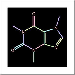 Caffeine Kawaii Pastel Rainbow Molecule Posters and Art